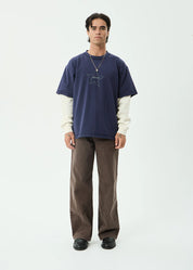 AFENDS CHAINS HEAVYWEIGHT LAYERED WAFFLE LONG SLEEVE TEE RECYCLED STREETWEAR WASHED DEEP SEA