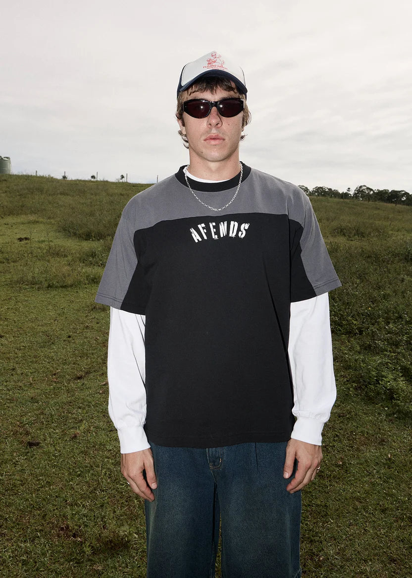 AFENDS CONTINGENT BOXY VINTAGE TEE MEN’S RECYCLED GRAPHIC STREETWEAR T SHIRT BLACK