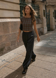 AFENDS DARCY SEERSUCKER TOP HEMP TENCEL CROP COFFEE CHECK
