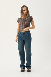 AFENDS DARCY SEERSUCKER TOP HEMP TENCEL CROP COFFEE CHECK