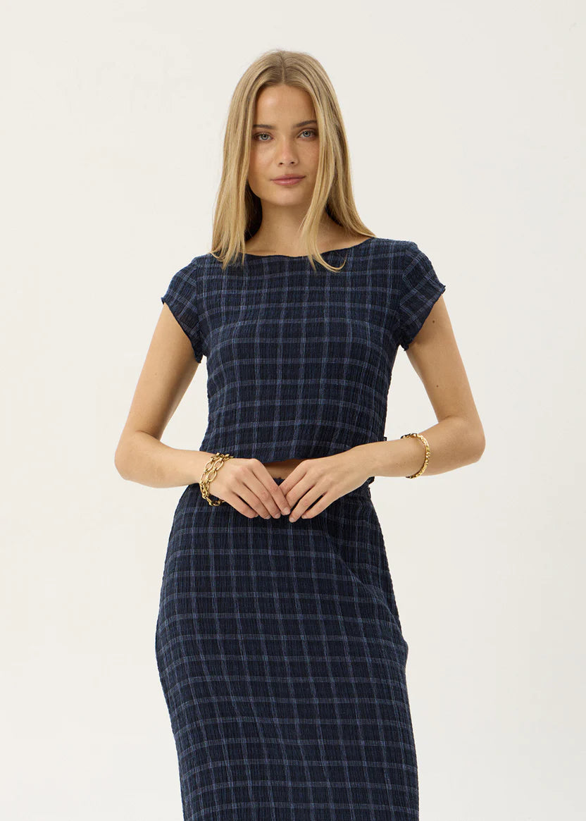 AFENDS DARCY SEERSUCKER TOP – THEA MIDNIGHT CHECK