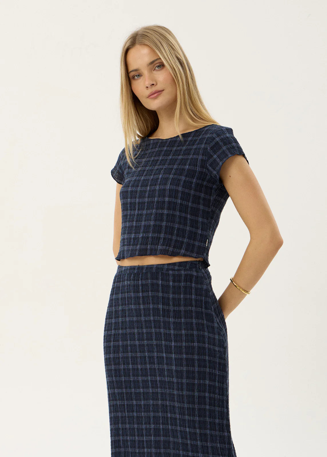 AFENDS DARCY SEERSUCKER TOP – THEA MIDNIGHT CHECK
