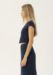 AFENDS DARCY SEERSUCKER TOP – THEA MIDNIGHT CHECK