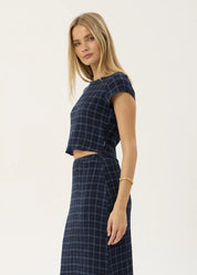 AFENDS DARCY SEERSUCKER TOP – THEA MIDNIGHT CHECK