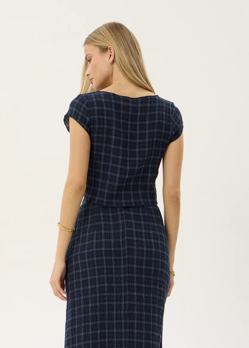 AFENDS DARCY SEERSUCKER TOP – THEA MIDNIGHT CHECK