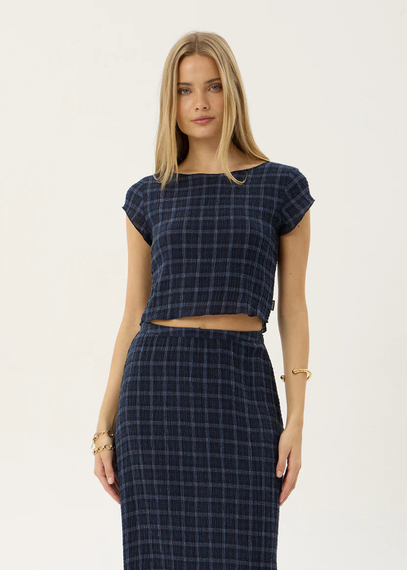 AFENDS DARCY SEERSUCKER TOP – THEA MIDNIGHT CHECK