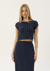 AFENDS DARCY SEERSUCKER TOP – THEA MIDNIGHT CHECK