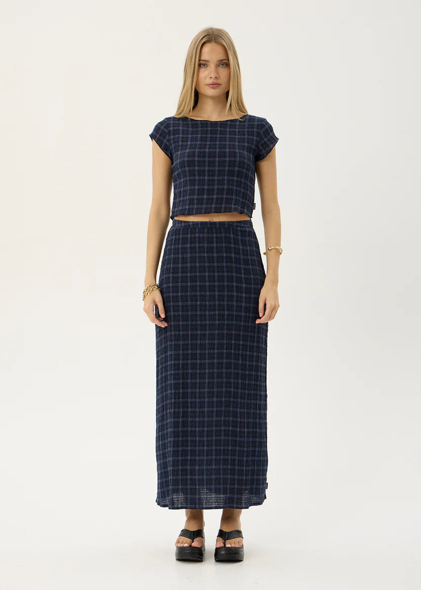 AFENDS DARCY SEERSUCKER TOP – THEA MIDNIGHT CHECK