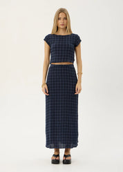 AFENDS DARCY SEERSUCKER TOP – THEA MIDNIGHT CHECK