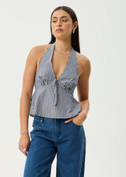 AFENDS DELTA HALTER TOP ORGANIC COTTON NAVY STRIPE
