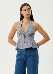AFENDS DELTA HALTER TOP ORGANIC COTTON NAVY STRIPE