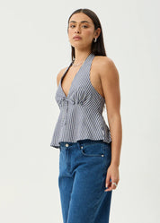 AFENDS DELTA HALTER TOP ORGANIC COTTON NAVY STRIPE
