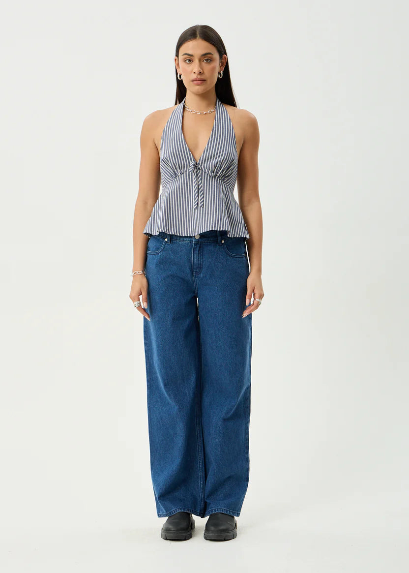 AFENDS DELTA HALTER TOP ORGANIC COTTON NAVY STRIPE