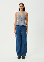 AFENDS DELTA HALTER TOP ORGANIC COTTON NAVY STRIPE
