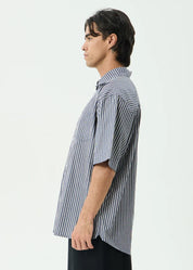 AFENDS DELTA SHORT SLEEVE SHIRT MEN’S ORGANIC COTTON STRIPE STREETWEAR NAVY STRIPE
