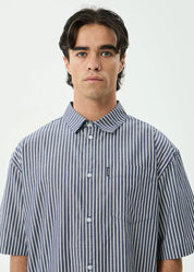 AFENDS DELTA SHORT SLEEVE SHIRT MEN’S ORGANIC COTTON STRIPE STREETWEAR NAVY STRIPE