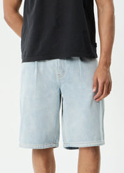 AFENDS FAST FORWARD DENIM ULTRA BAGGY PLEATED SHORT 24" – STONE BLUE