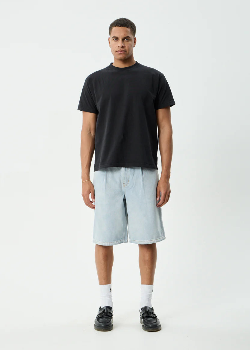 AFENDS FAST FORWARD DENIM ULTRA BAGGY PLEATED SHORT 24" – STONE BLUE