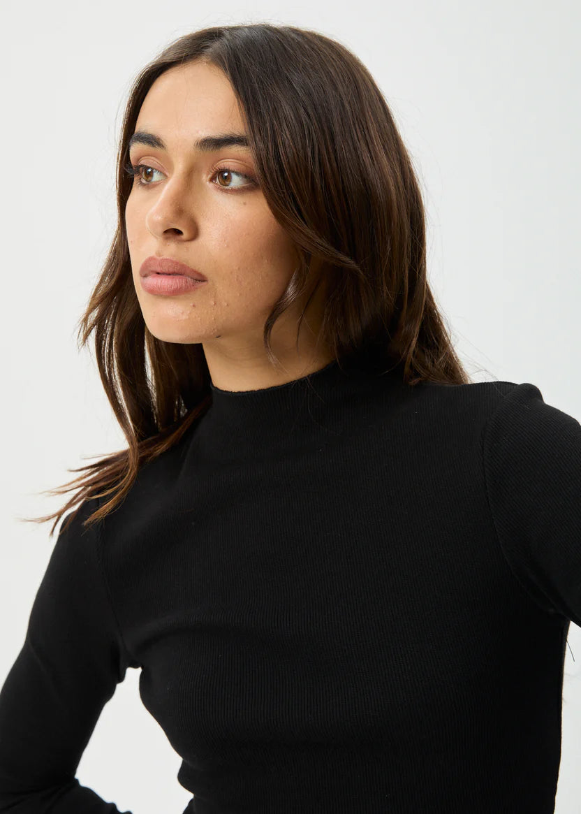 AFENDS ICONIC LONG SLEEVE RIB TOP ORGANIC COTTON BLACK