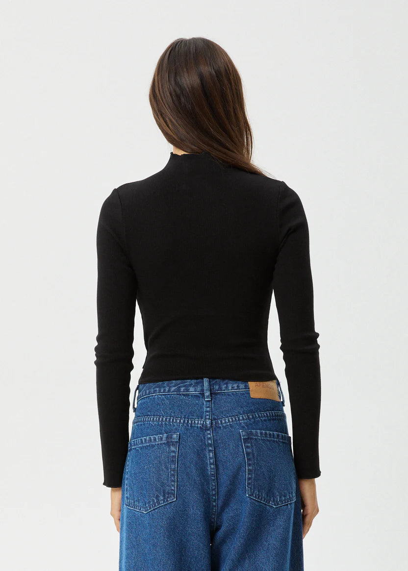 AFENDS ICONIC LONG SLEEVE RIB TOP ORGANIC COTTON BLACK