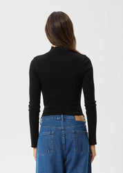 AFENDS ICONIC LONG SLEEVE RIB TOP ORGANIC COTTON BLACK
