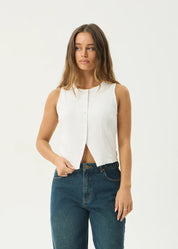 AFENDS LANA SEERSUCKER TOP HEMP BLEND OFF WHITE