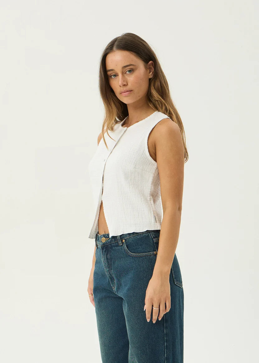 AFENDS LANA SEERSUCKER TOP HEMP BLEND OFF WHITE