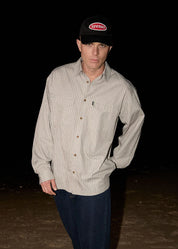 AFENDS LENNOX OVERSIZED LONG SLEEVE SHIRT – OLIVE STRIPE