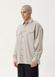 AFENDS LENNOX OVERSIZED LONG SLEEVE SHIRT – OLIVE STRIPE