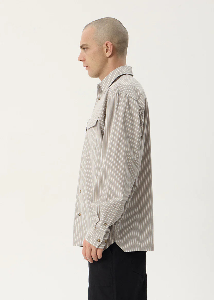AFENDS LENNOX OVERSIZED LONG SLEEVE SHIRT – OLIVE STRIPE