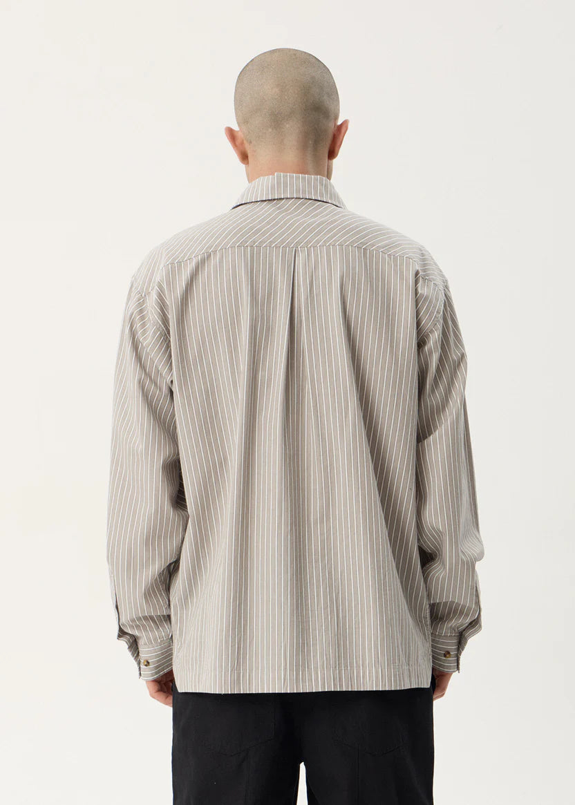 AFENDS LENNOX OVERSIZED LONG SLEEVE SHIRT – OLIVE STRIPE