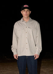 AFENDS LENNOX OVERSIZED LONG SLEEVE SHIRT – OLIVE STRIPE