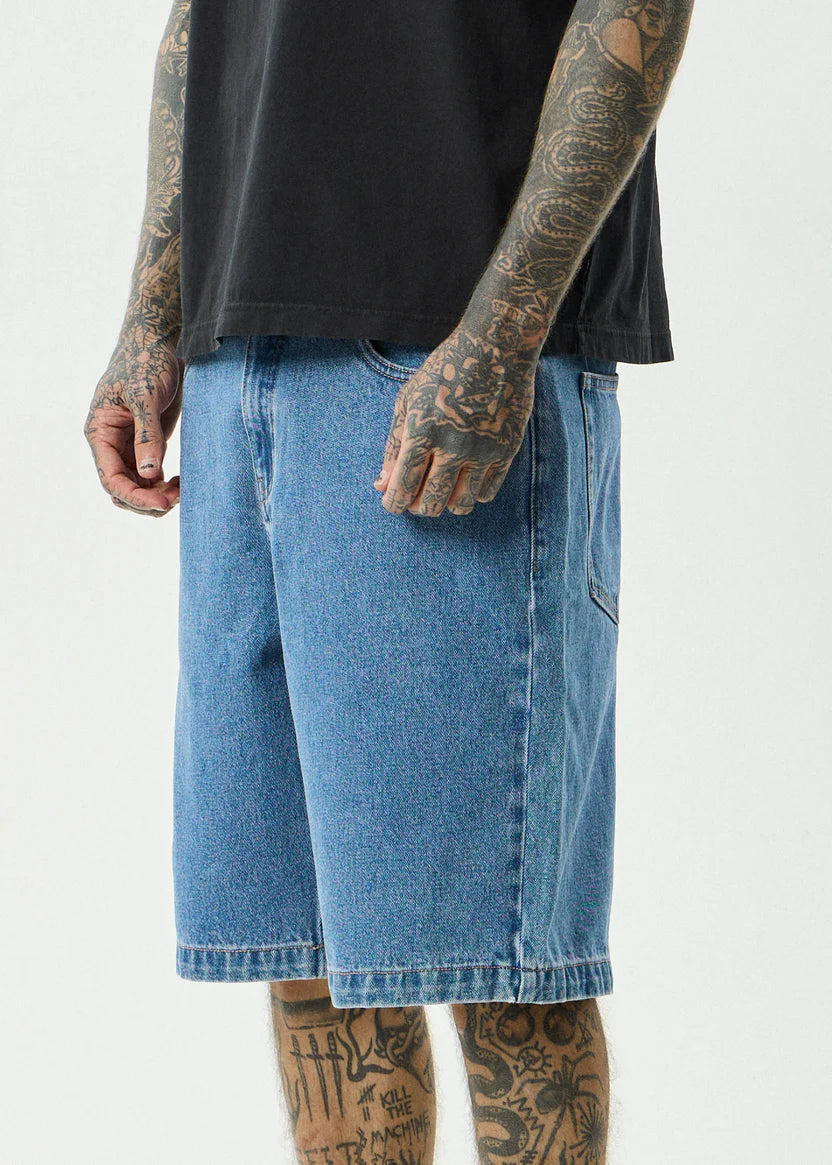 AFENDS LIL C DENIM BAGGY SHORT 22" – WORN BLUE