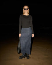 AFENDS LITA SEERSUCKER MAXI SKIRT – THEA MIDNIGHT CHECK