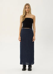 AFENDS LITA SEERSUCKER MAXI SKIRT – THEA MIDNIGHT CHECK