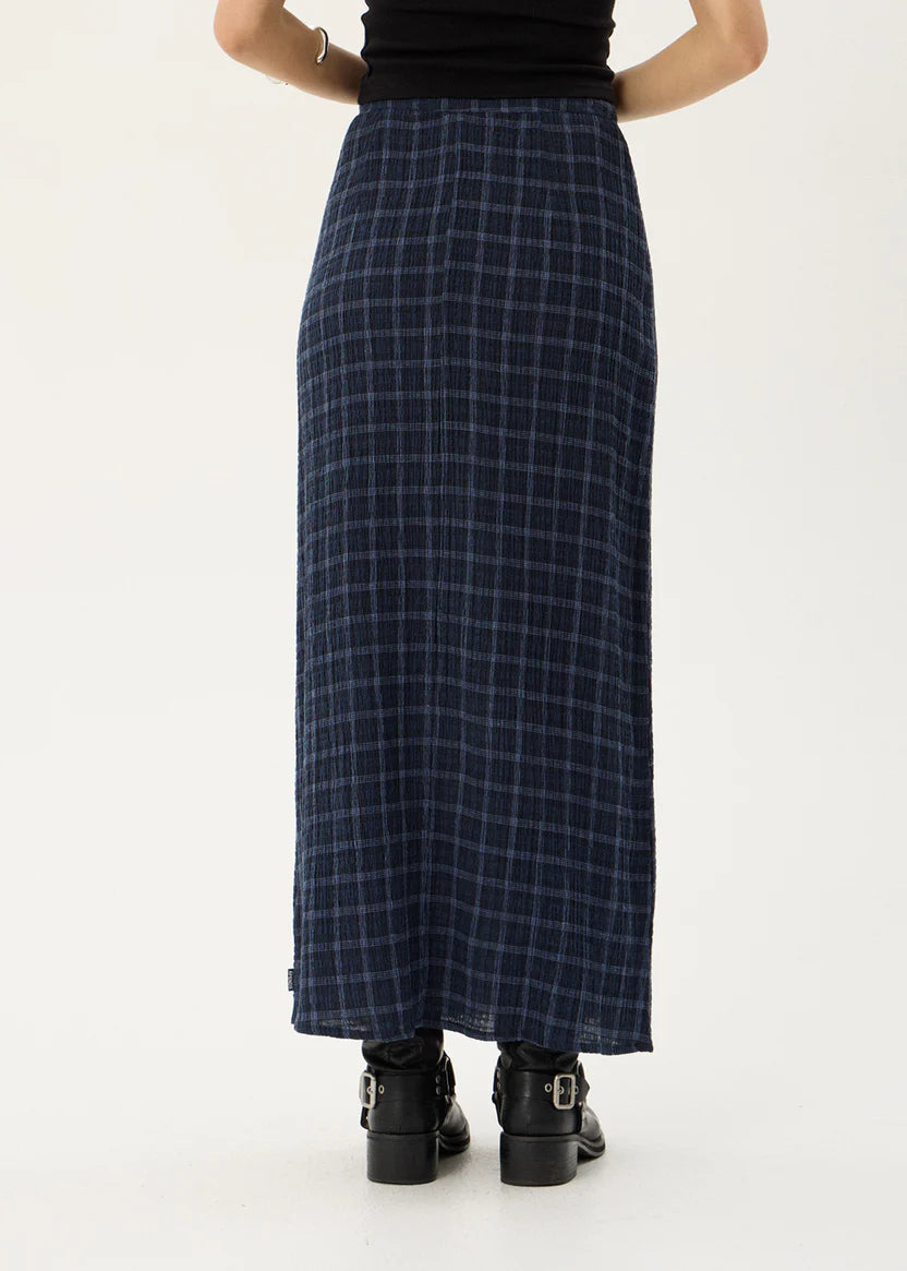 AFENDS LITA SEERSUCKER MAXI SKIRT – THEA MIDNIGHT CHECK