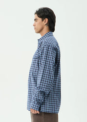 AFENDS MOUNTAINS OVERSIZED LONG SLEEVE SHIRT MEN’S ORGANIC CHECK OVERSHIRT NAVY CHECK
