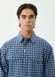 AFENDS MOUNTAINS OVERSIZED LONG SLEEVE SHIRT MEN’S ORGANIC CHECK OVERSHIRT NAVY CHECK