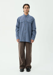AFENDS MOUNTAINS OVERSIZED LONG SLEEVE SHIRT MEN’S ORGANIC CHECK OVERSHIRT NAVY CHECK