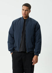 AFENDS NO MORE BOMBS BOMBER JACKET UNISEX RECYCLED NYLON STREETWEAR JACKET DEEP SEA