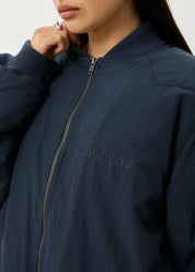AFENDS NO MORE BOMBS BOMBER JACKET UNISEX RECYCLED NYLON STREETWEAR JACKET DEEP SEA