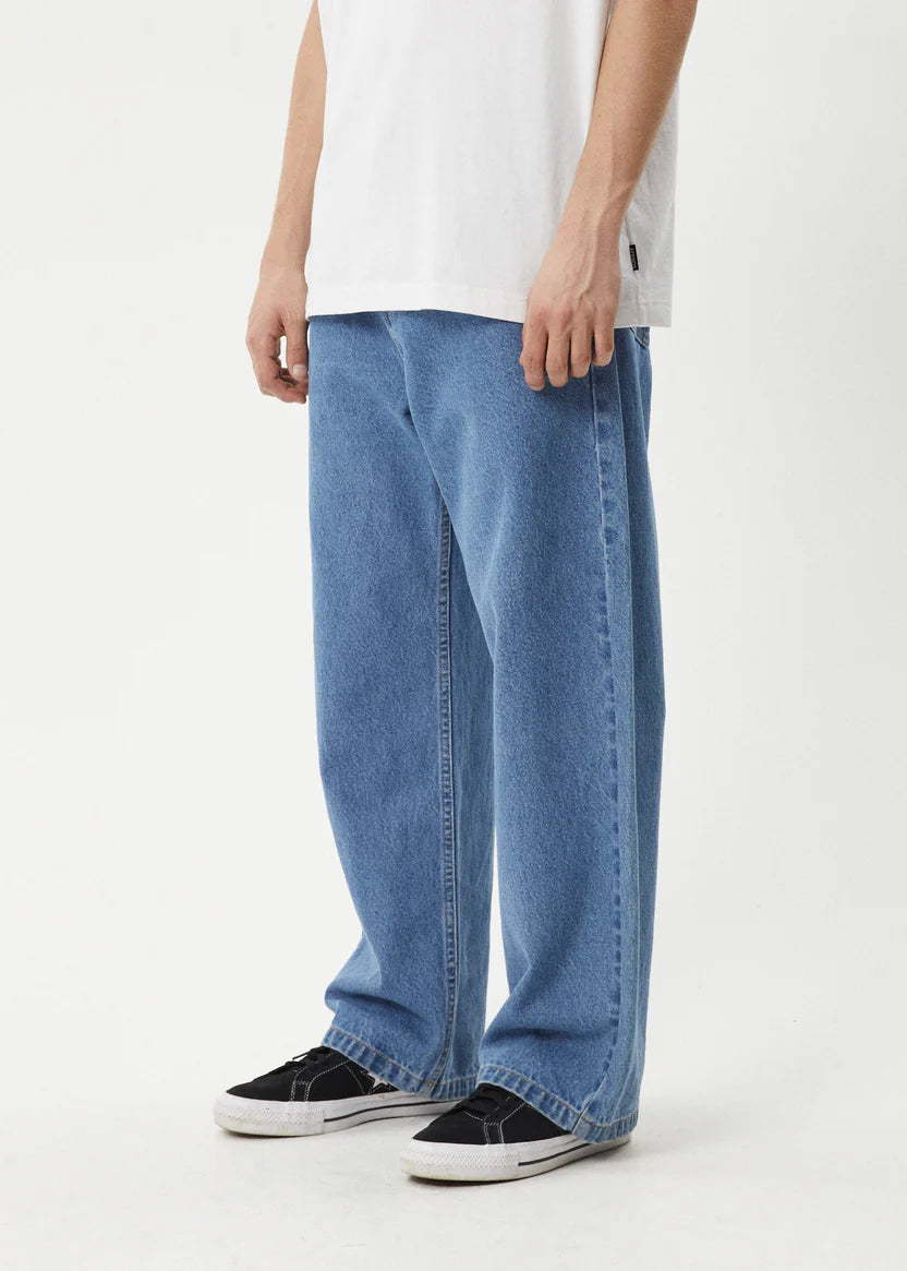 AFENDS PABLO BAGGY DENIM JEAN MEN’S 90S WIDE LEG STREETWEAR WORN BLUE