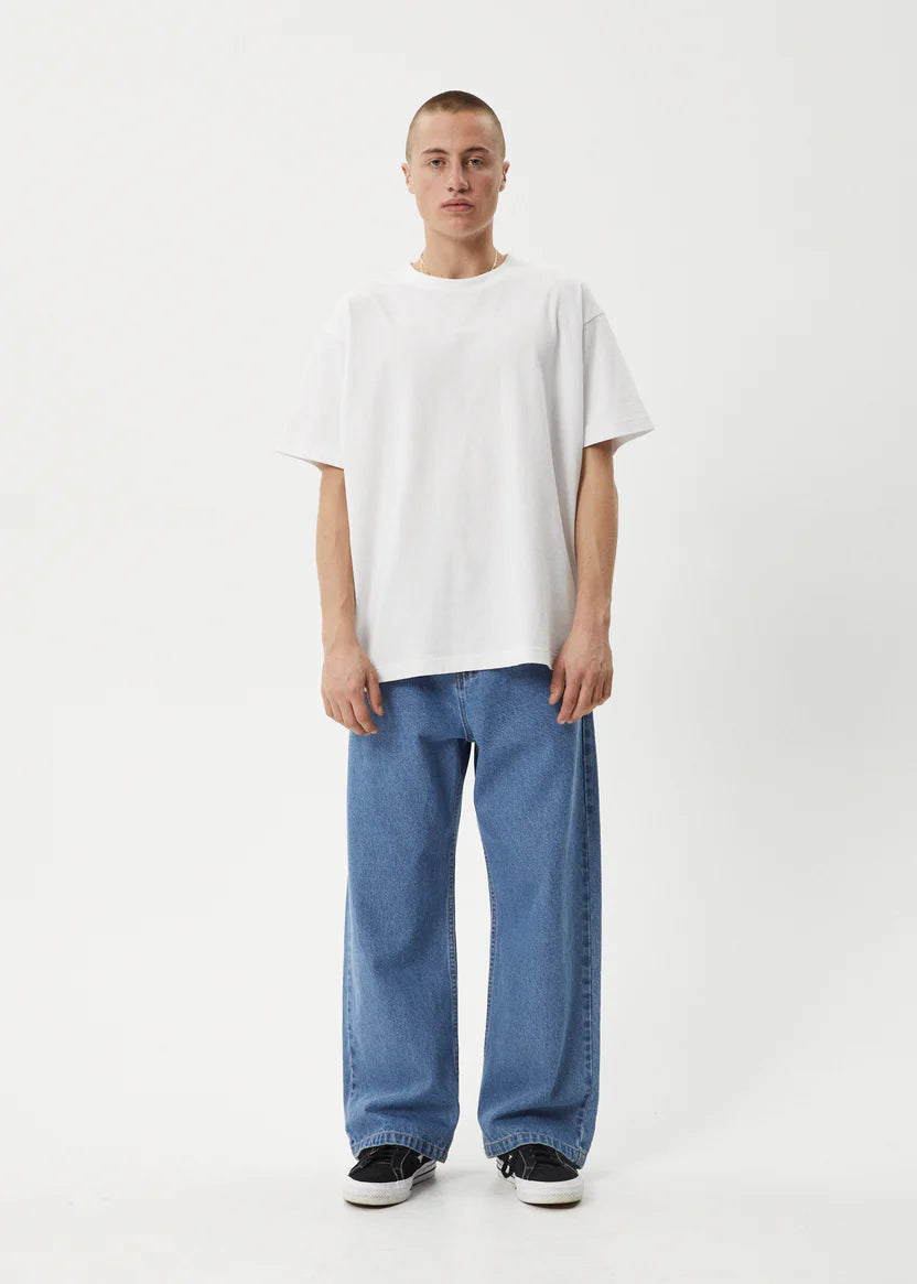 AFENDS PABLO BAGGY DENIM JEAN MEN’S 90S WIDE LEG STREETWEAR WORN BLUE