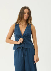 AFENDS PALMER SLEEVELESS TOP RECYCLED COTTON V NECK INK