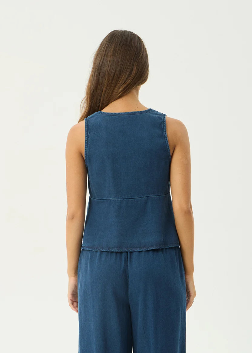 AFENDS PALMER SLEEVELESS TOP RECYCLED COTTON V NECK INK