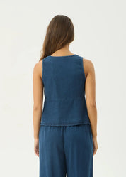 AFENDS PALMER SLEEVELESS TOP RECYCLED COTTON V NECK INK