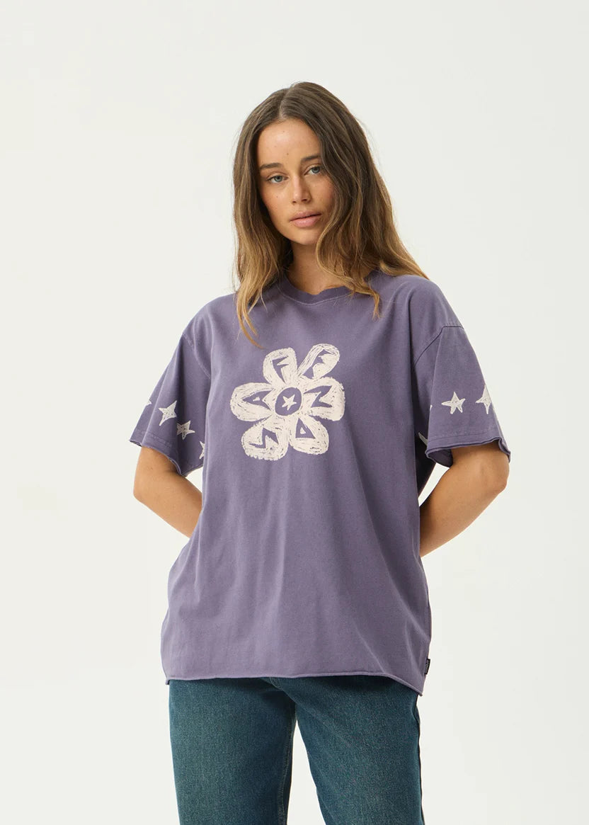 AFENDS RAVEN OVERSIZED TEE RECYCLED COTTON VINTAGE AUBERGINE