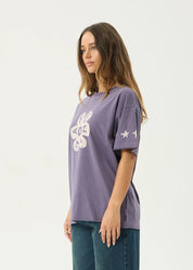 AFENDS RAVEN OVERSIZED TEE RECYCLED COTTON VINTAGE AUBERGINE