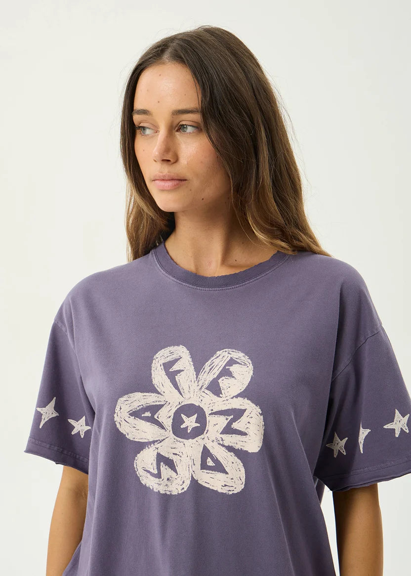 AFENDS RAVEN OVERSIZED TEE RECYCLED COTTON VINTAGE AUBERGINE