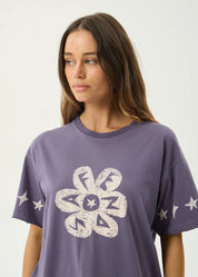 AFENDS RAVEN OVERSIZED TEE RECYCLED COTTON VINTAGE AUBERGINE